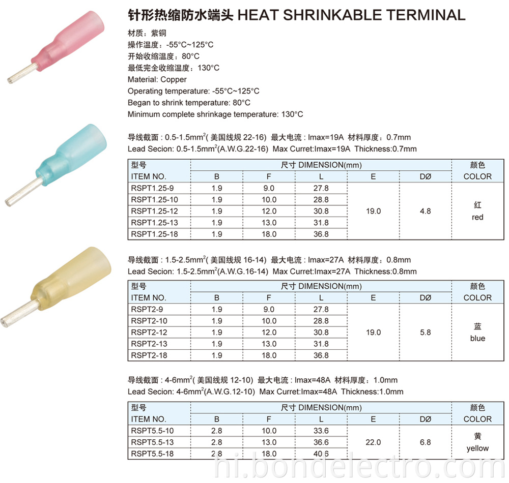 Parameter of Pin Heat Shrink Connector